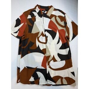 Mens Express Button Up Shirt Short Sleeve Size Medium